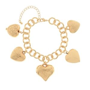Multi Heart Charm Textured Bracelet